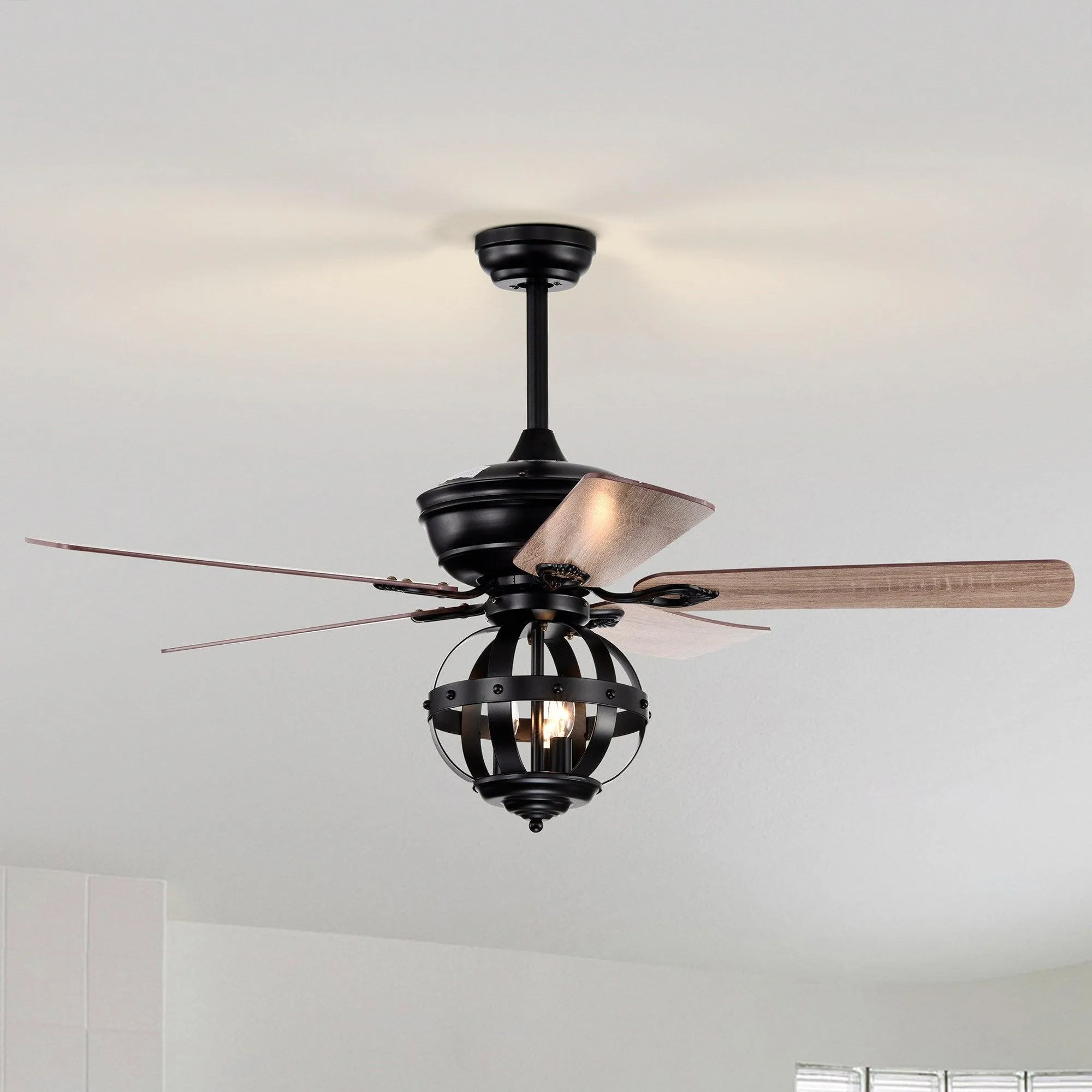 52" Wilburton Industrial Downrod Mount Reversible Ceiling Fan with Lighting and Remote Control