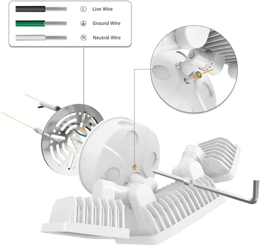 60W Flood Lights Outdoor, 6000LM Super Bright Security Lights Switch Controlled, 3 Adjustable Heads, IP65 Waterproof, 6500K Wall Mount Exterior LED Flood Light