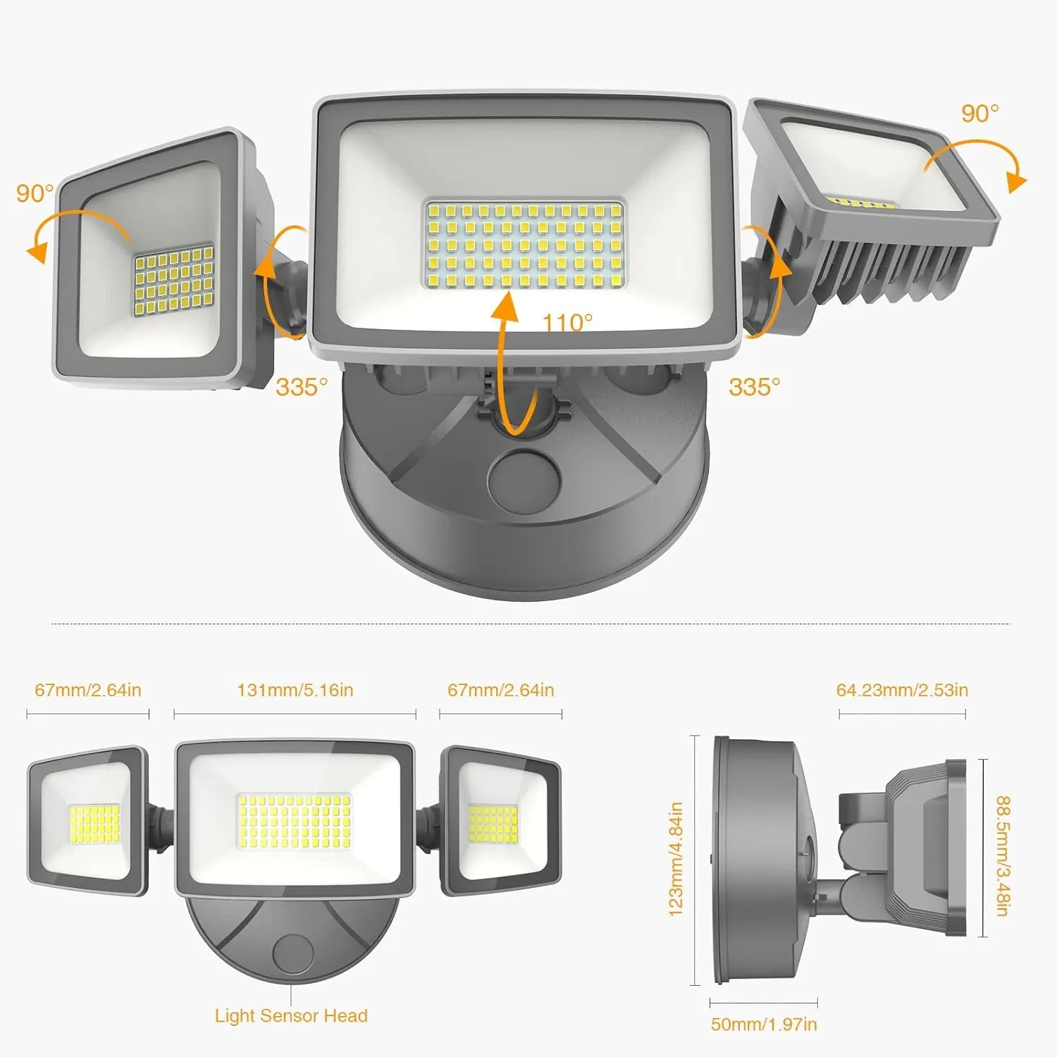 60W LED Security Light, 6000LM Super Bright Outdoor Flood Light Fixture Switch Controlled, IP65 Waterproof, 6500K White Wall Mount Exterior Security Light for Eave, Yard, Garden, Porch