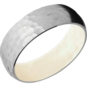 7mm wide Domed Titanium Ring with Hammer Finish / Freshwater Mother of Pearl Sleeve