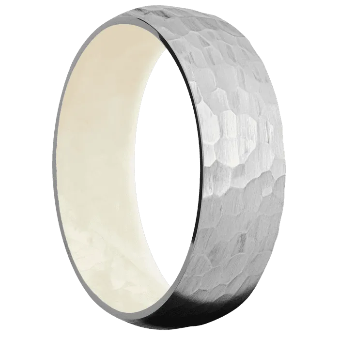 7mm wide Domed Titanium Ring with Hammer Finish / Freshwater Mother of Pearl Sleeve