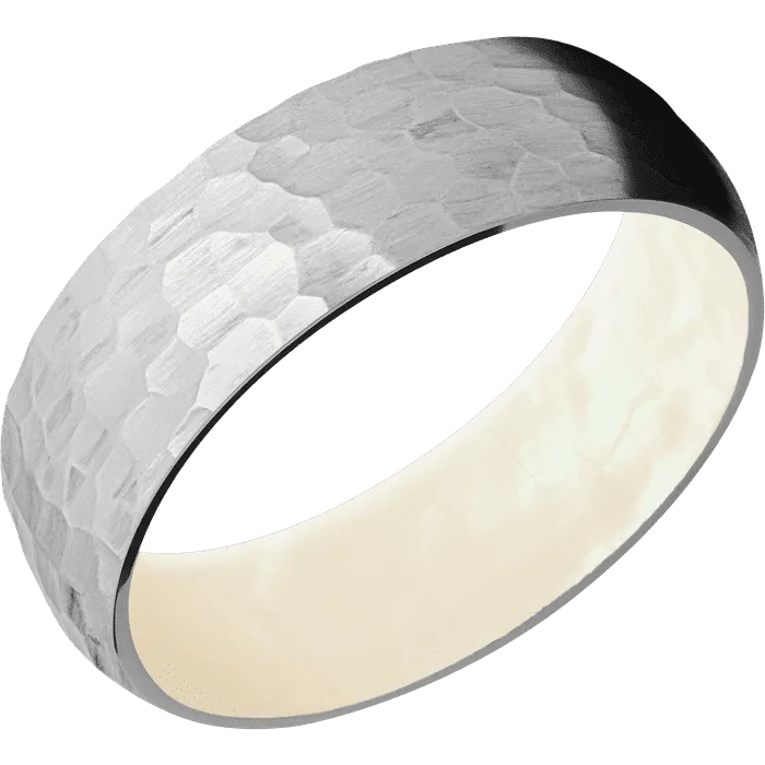 7mm wide Domed Titanium Ring with Hammer Finish / Freshwater Mother of Pearl Sleeve