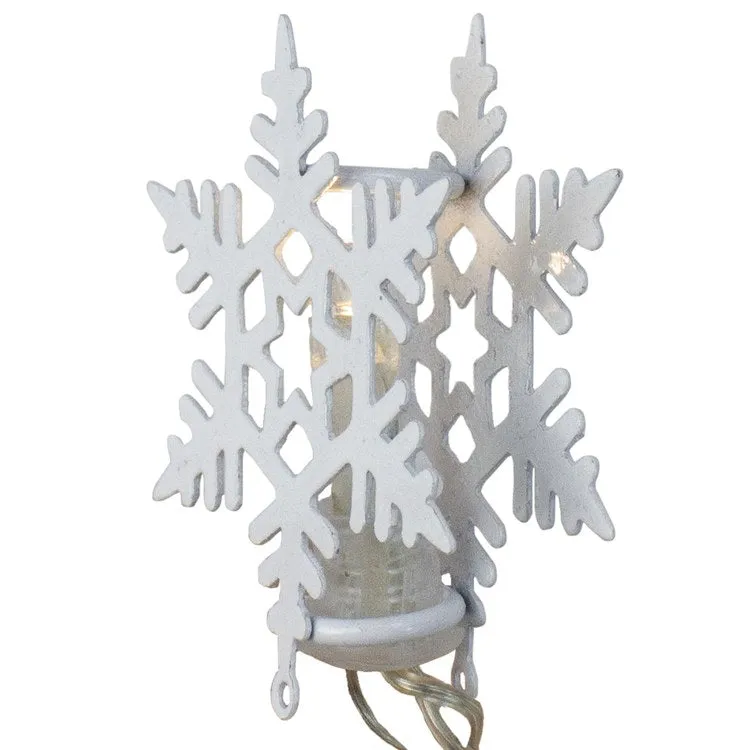 8-Count Battery-Operated Warm White LED Snowflake Christmas Lights with Clear Wire