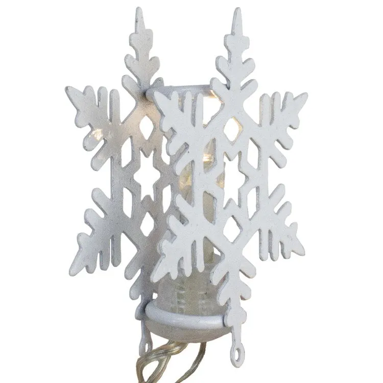 8-Count Battery-Operated Warm White LED Snowflake Christmas Lights with Clear Wire