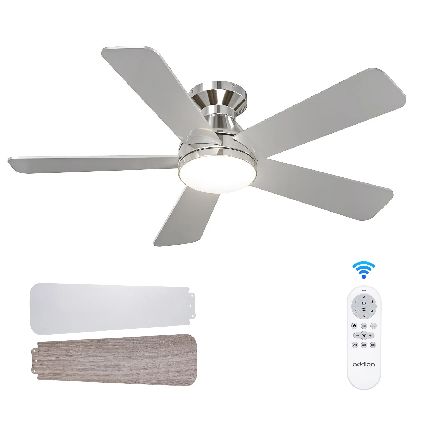 Addlon Ceiling Fans with Lights, 32/42/52 inch Low Profile Ceiling Fan with Light and Remote Control, Flush Mount, Reversible, 3CCT, Dimmable, Quiet, White/Nickel/Black Small Ceiling Fan for Bedroom Indoor/Outdoor Use