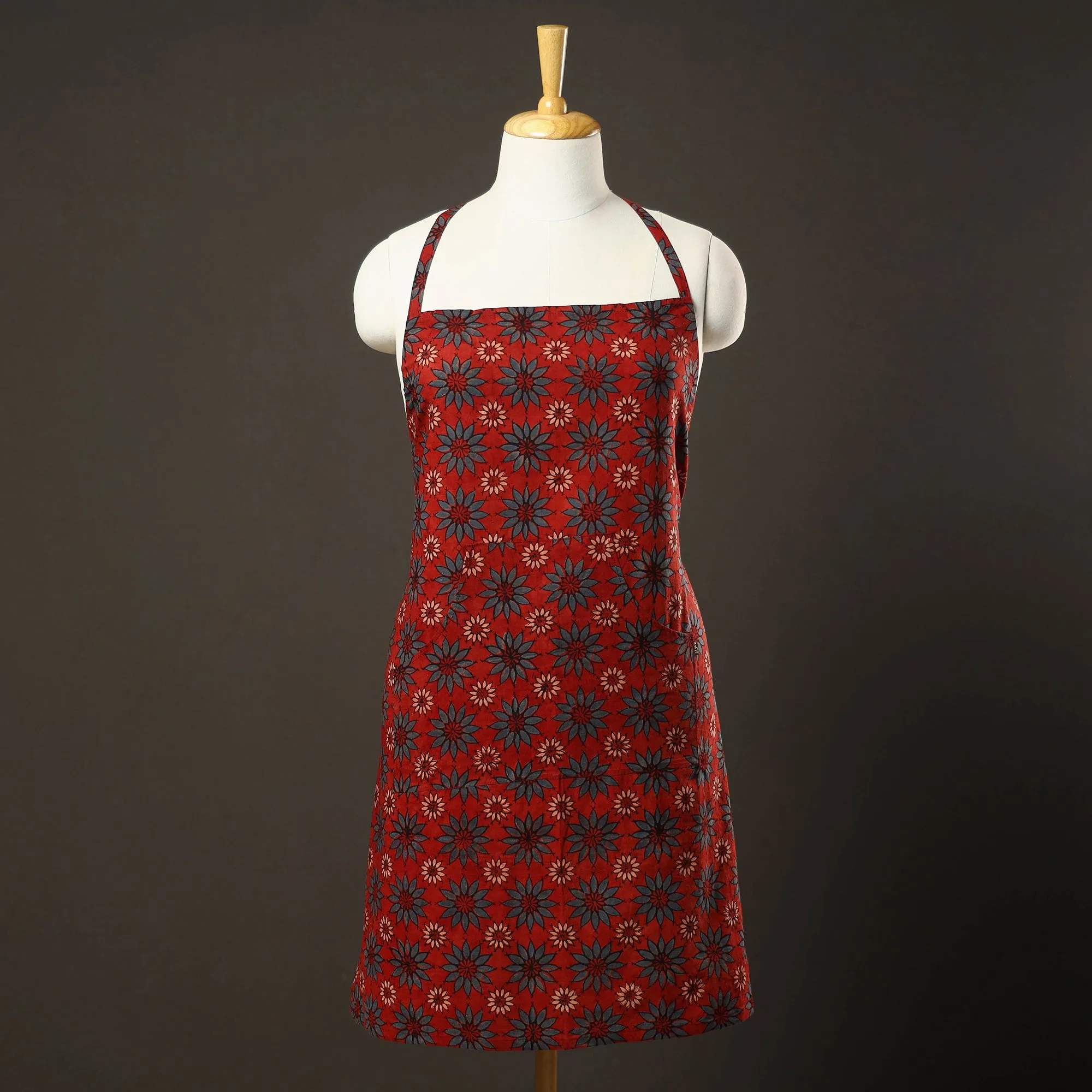 Ajrakh Block Printed Cotton Apron with Pocket 09