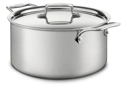 All-Clad, BD55508, d5 Stainless Brushed, 8 Qt. d5 Stainless Brushed Stockpot with  Lid, 5-Ply Bonded Construction