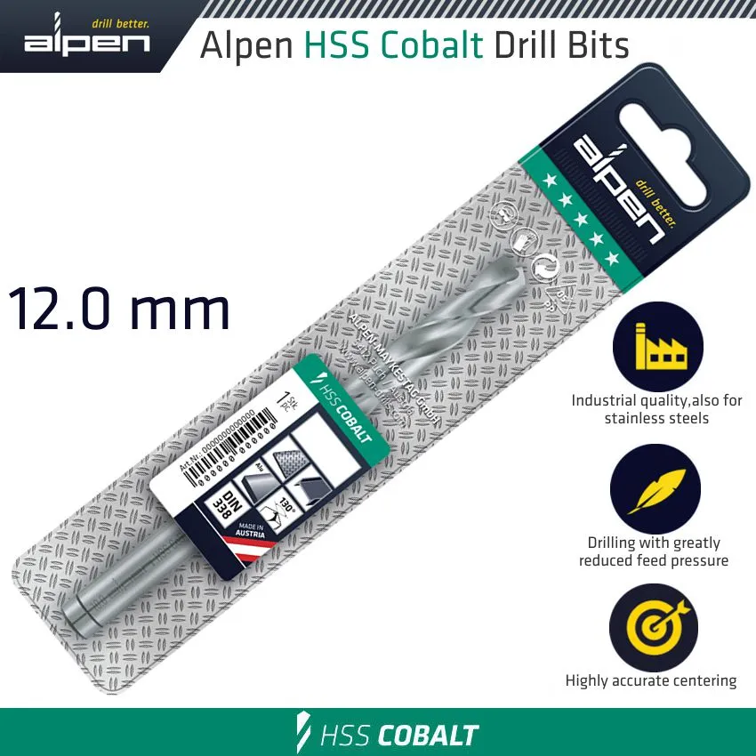 ALPEN HSS COBALT DRILL BIT 12MM ALP62312