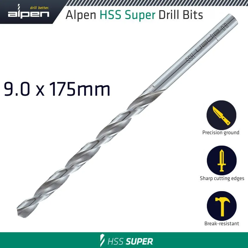 ALPEN HSS DRILL BIT LONG 9 X 175MM BULK ALP55109