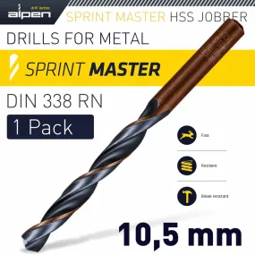 ALPEN HSS SPRINT MASTER  10.5MM X1 SLEEVED DIN338 ALPEN DRILL BIT ALP6180105