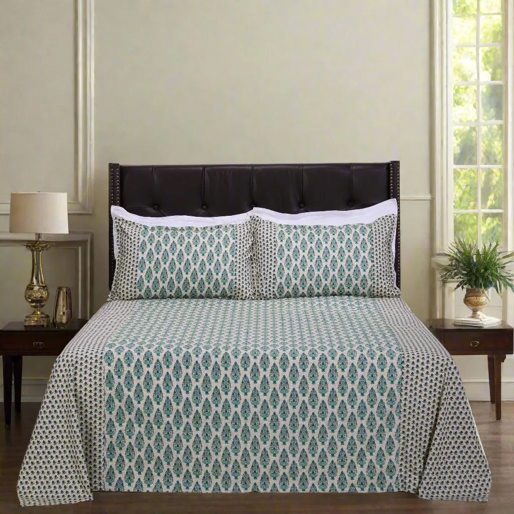 Anjali Bootah Green Cotton Bedsheet