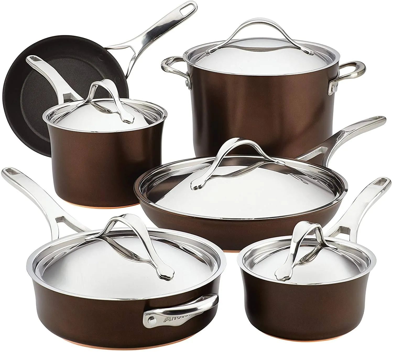 Anolon Nouvelle Copper Luxe Hard-Anodized Nonstick Cookware Set, 11-Piece, Sable