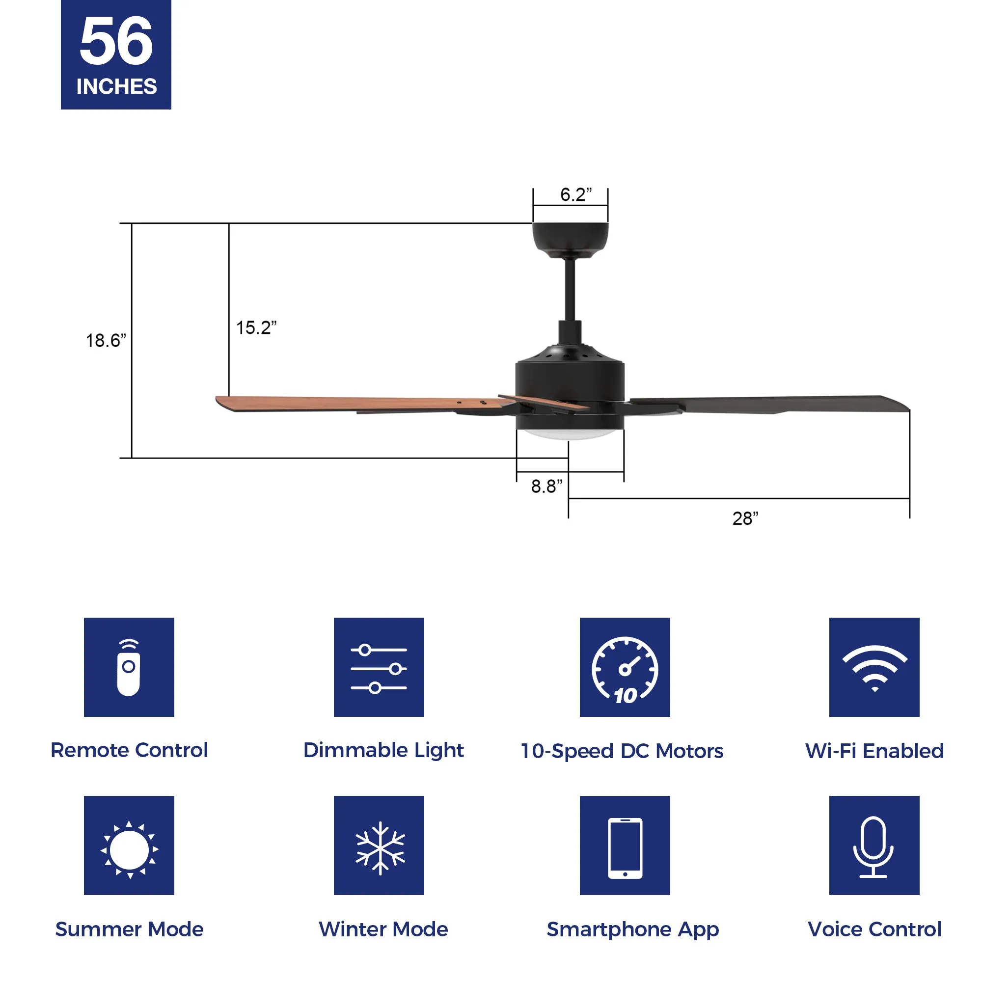 Apex Smart Ceiling Fan with LED Light and Remote Outdoor/Indoor 56"