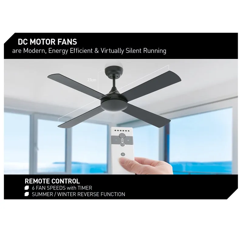 Arlec 130cm Matte Black Colorado 4 Blade Ceiling Fan