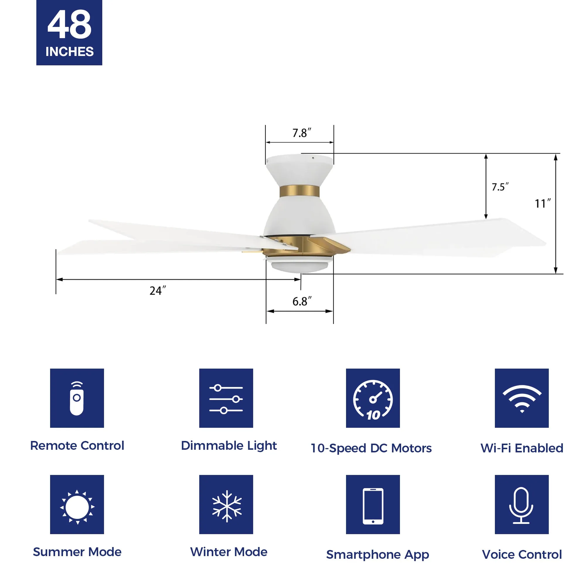 Aspen Low Profile Smart Fan with Light Remote Outdoor/indoor 48"