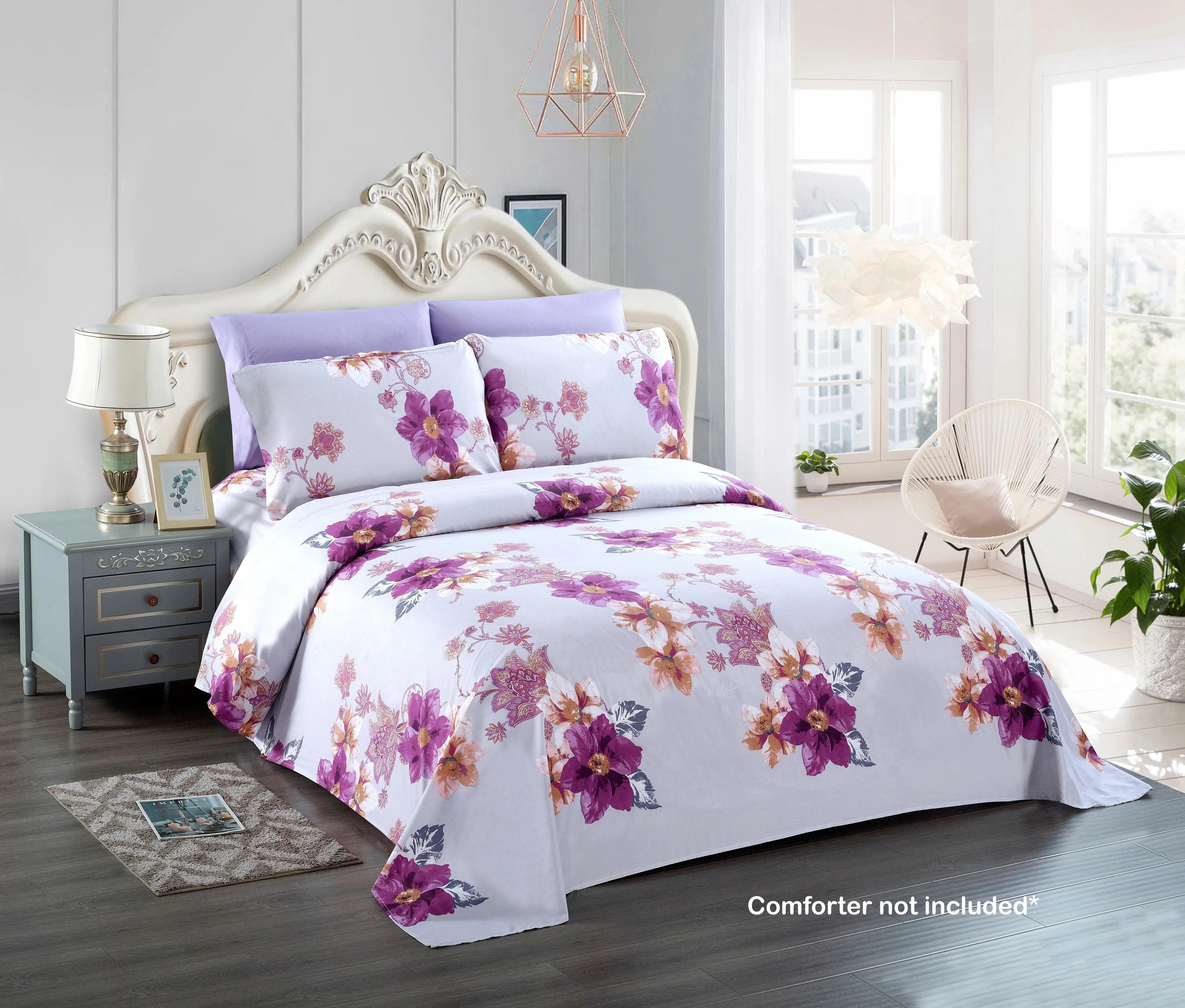 Belle Haven 6 Piece Sheet Set Bedding Set Light Lavender with Purple Flowers