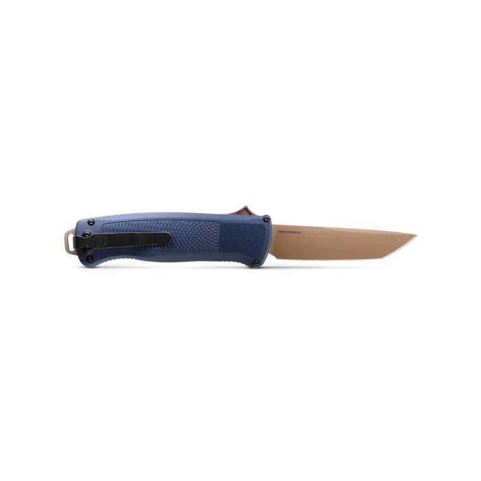 Benchmade 5370FE-01 Shootout OTF Knife 3.51" CPM-CruWear Flat Dark Earth Tanto Blade Crater Blue Grivory Handles