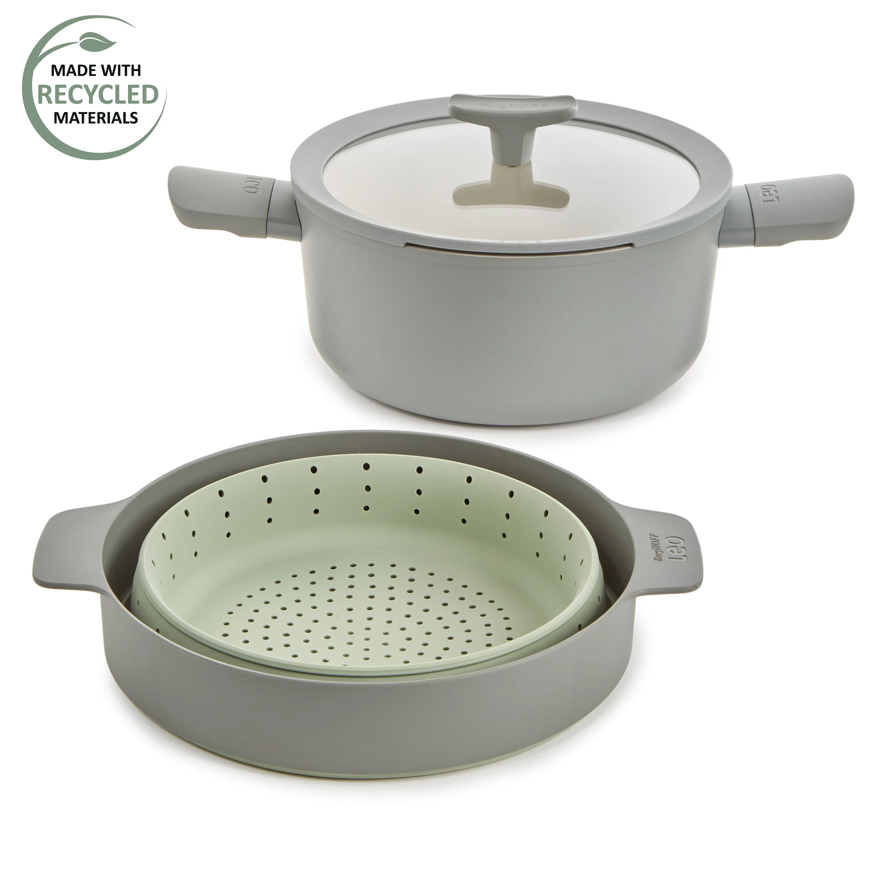 BergHOFF Balance 3Pc Nonstick Ceramic Steamer Set, Recycled Aluminum, Moonmist