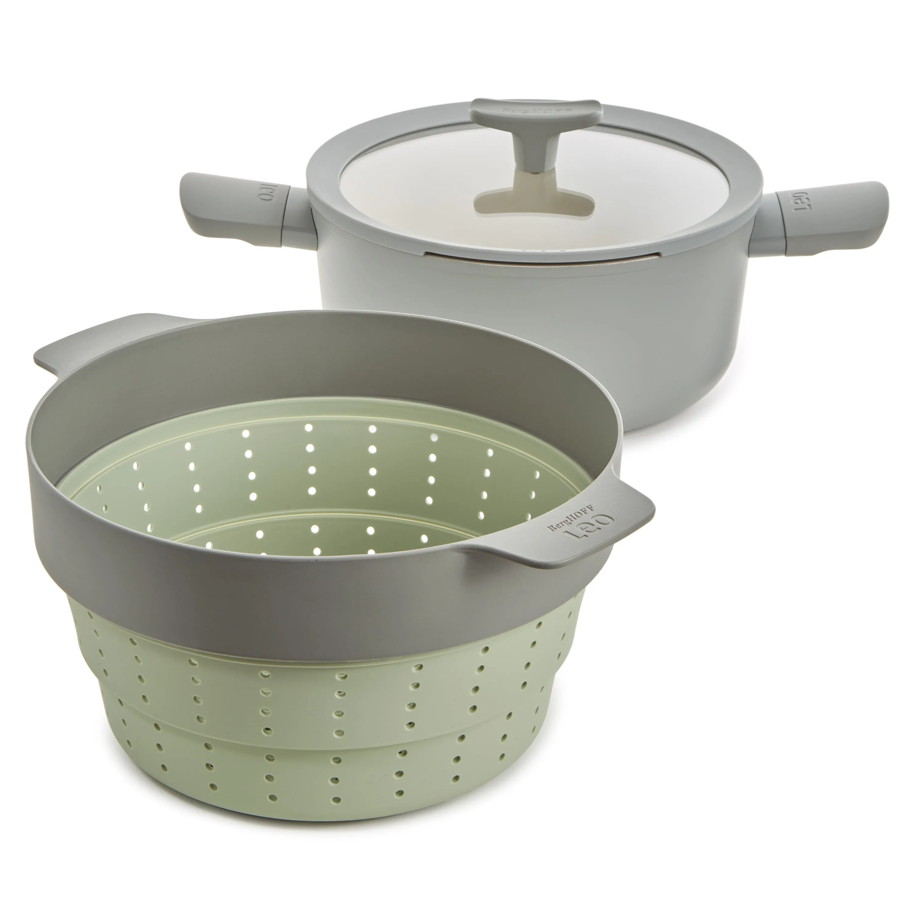 BergHOFF Balance 3Pc Nonstick Ceramic Steamer Set, Recycled Aluminum, Moonmist