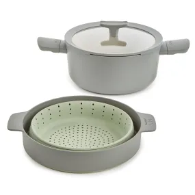 BergHOFF Balance 3Pc Nonstick Ceramic Steamer Set, Recycled Aluminum, Moonmist