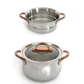 BergHOFF Ouro Gold 3pc 18/10 Stainless Steel Steamer Set, Glass Lid, Rose Gold Handles