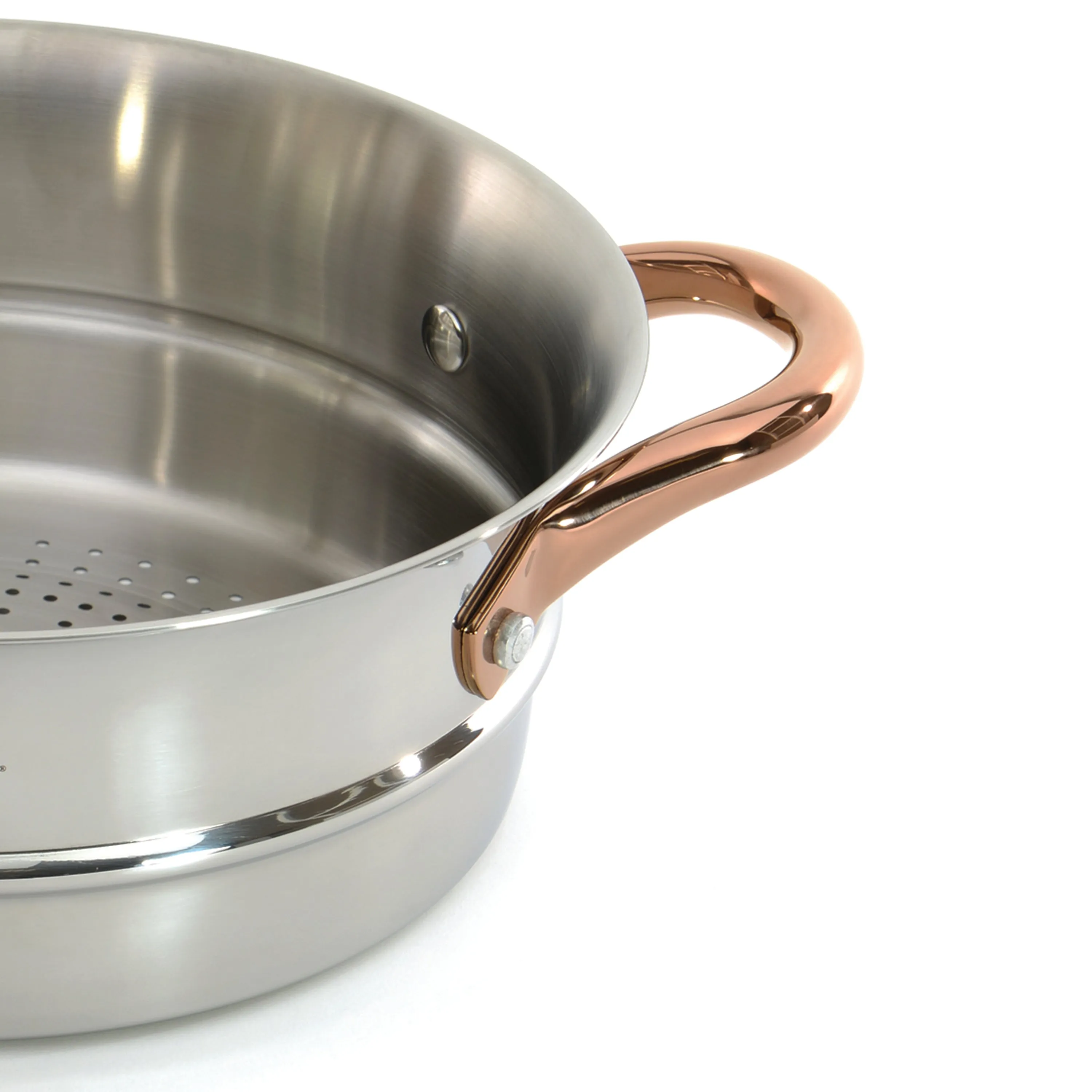 BergHOFF Ouro Gold 3pc 18/10 Stainless Steel Steamer Set, Glass Lid, Rose Gold Handles