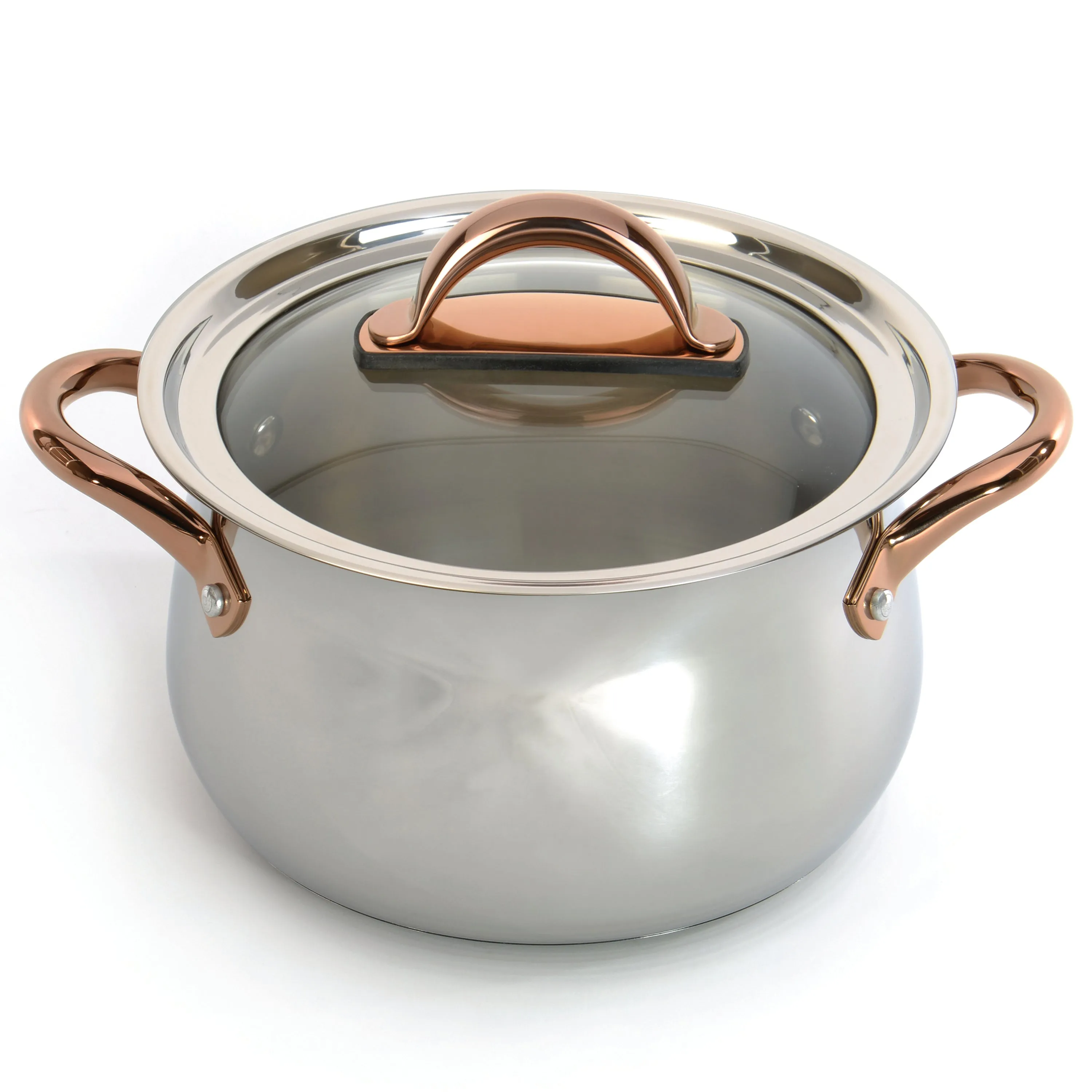 BergHOFF Ouro Gold 3pc 18/10 Stainless Steel Steamer Set, Glass Lid, Rose Gold Handles