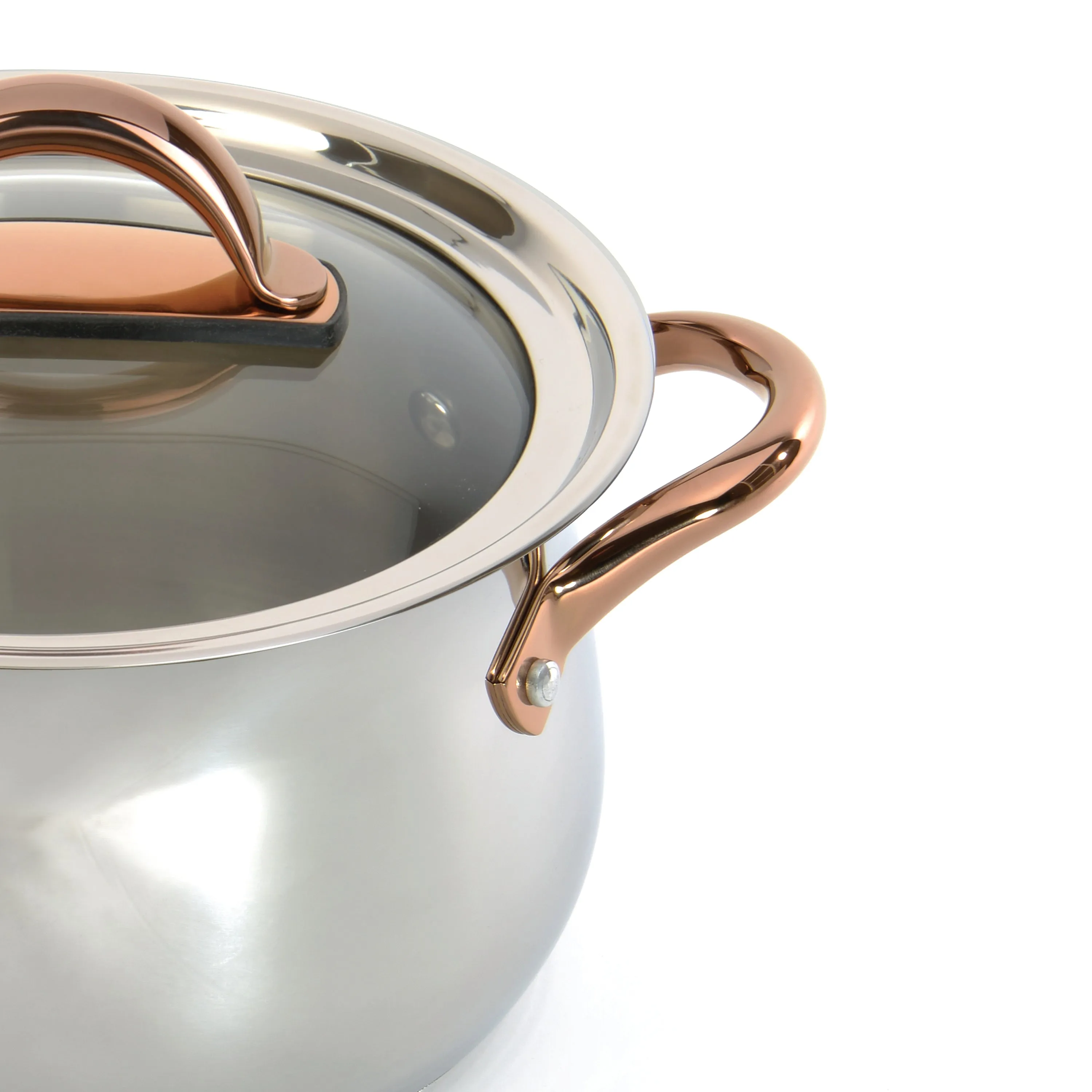 BergHOFF Ouro Gold 3pc 18/10 Stainless Steel Steamer Set, Glass Lid, Rose Gold Handles