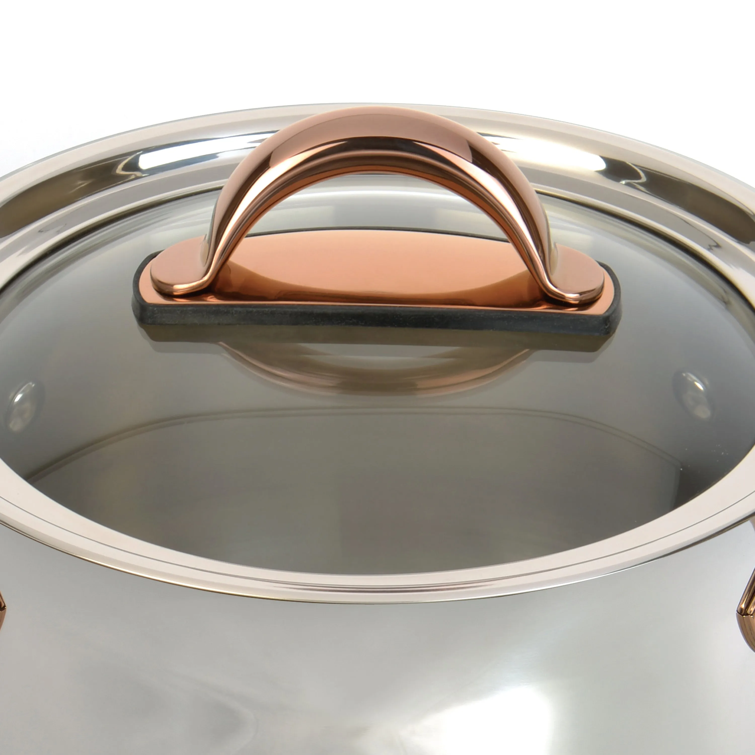 BergHOFF Ouro Gold 3pc 18/10 Stainless Steel Steamer Set, Glass Lid, Rose Gold Handles