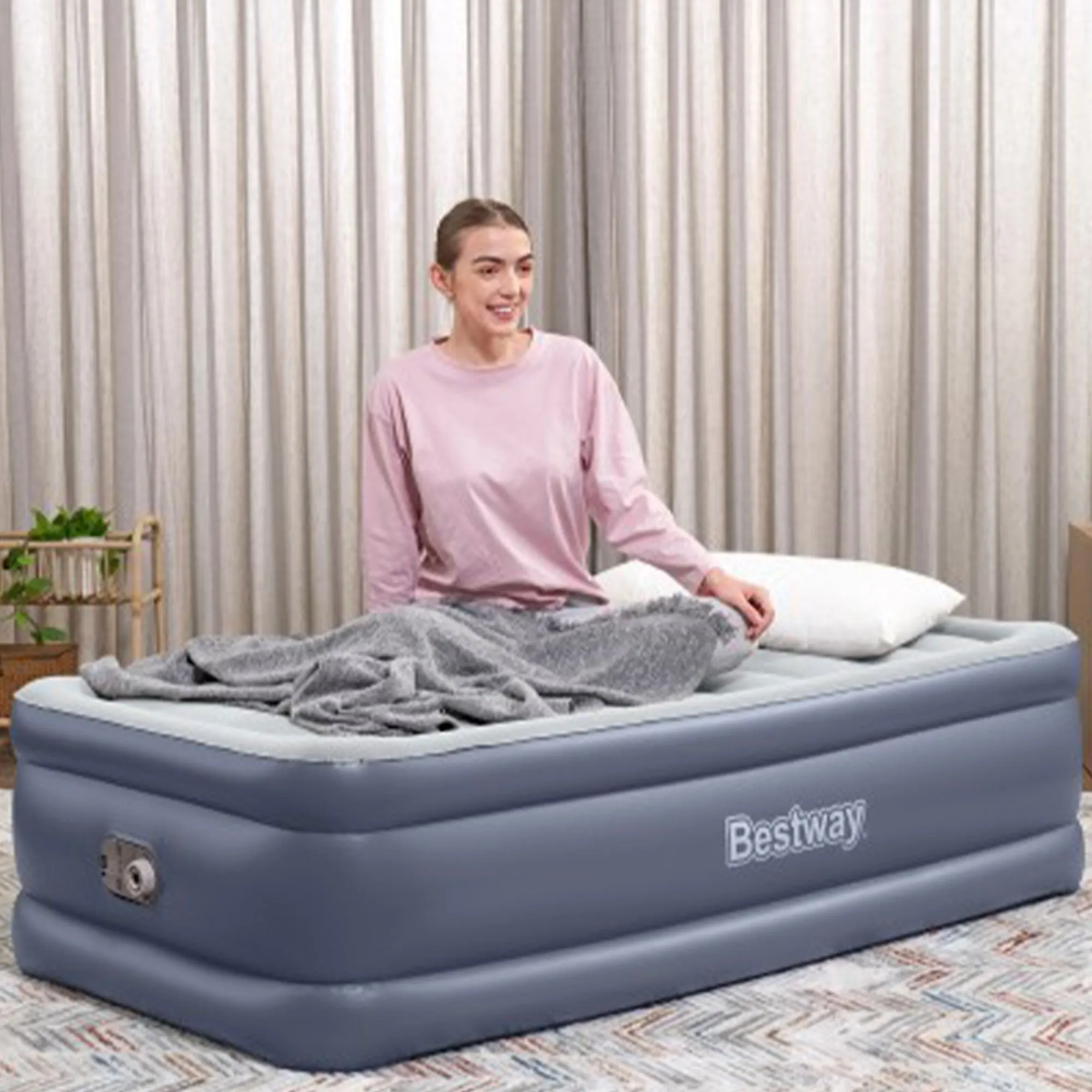 Bestway Tritech Air Mattress Inflatable Twin-Sized Bed with Built-In AC Pump