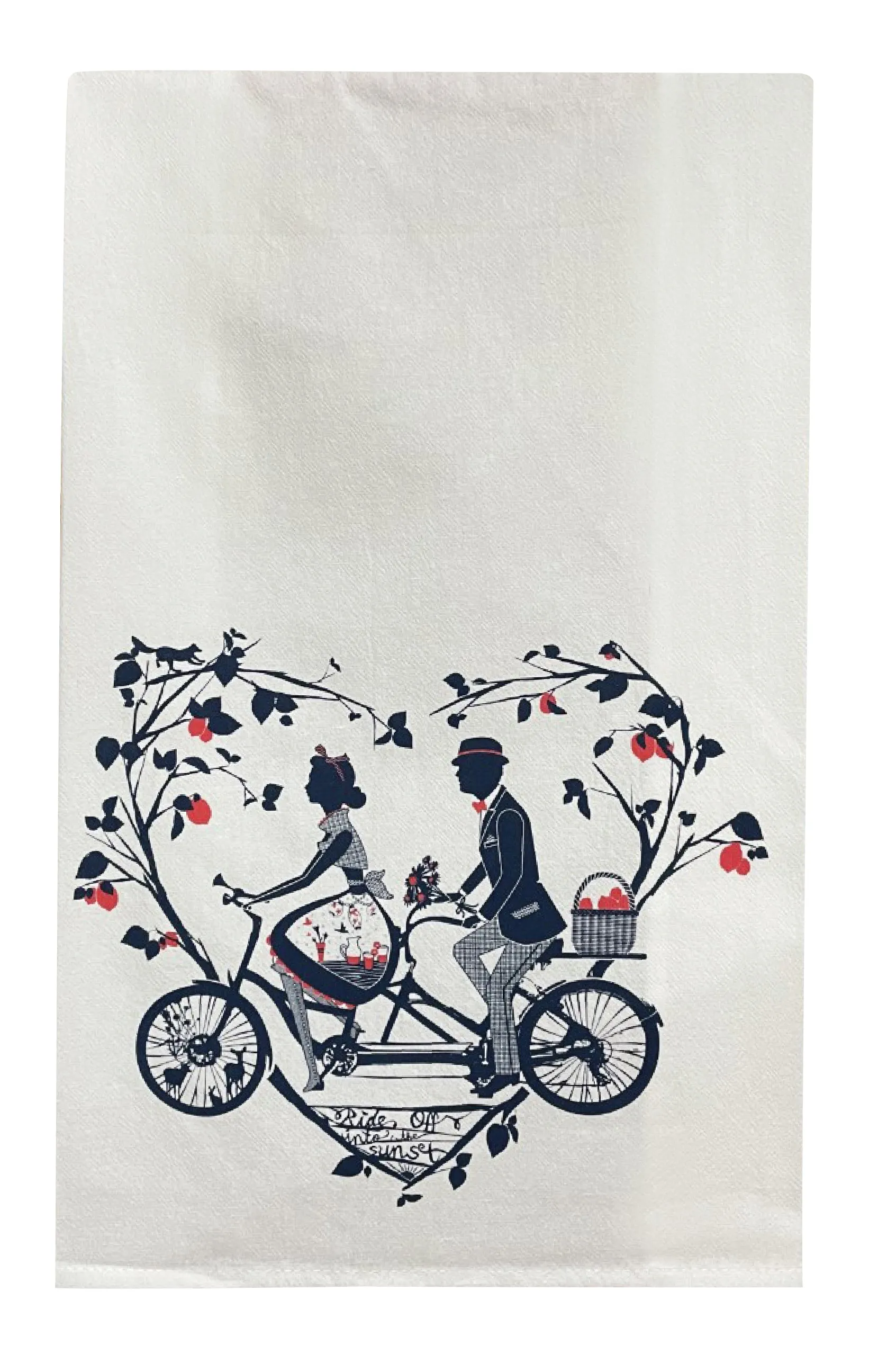 Bicycle Built For Two Tea Towel in Navy & Coral