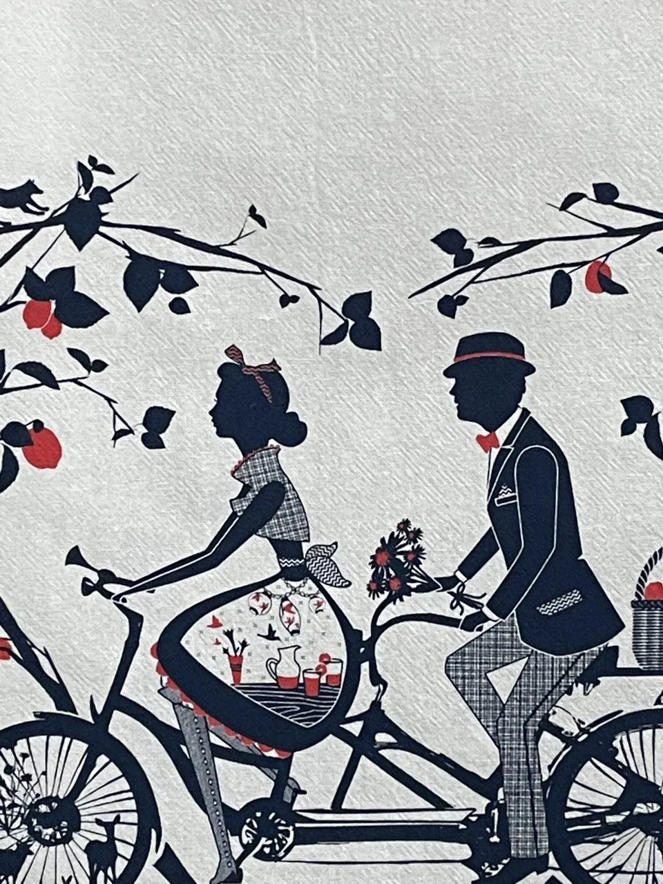 Bicycle Built For Two Tea Towel in Navy & Coral