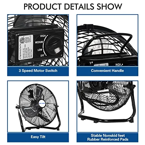 BILT HARD 4650 CFM 20" High Velocity Floor Fan, 3-Speed Heavy Duty Metal Fan with Wall-Mounting System, Industrial Shop Fan for Commercial, Garage, and Greenhouse