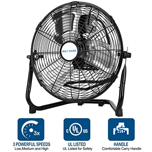 BILT HARD 4650 CFM 20" High Velocity Floor Fan, 3-Speed Heavy Duty Metal Fan with Wall-Mounting System, Industrial Shop Fan for Commercial, Garage, and Greenhouse