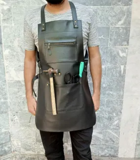 Black Leather Workshop Apron - Versatile Convenience