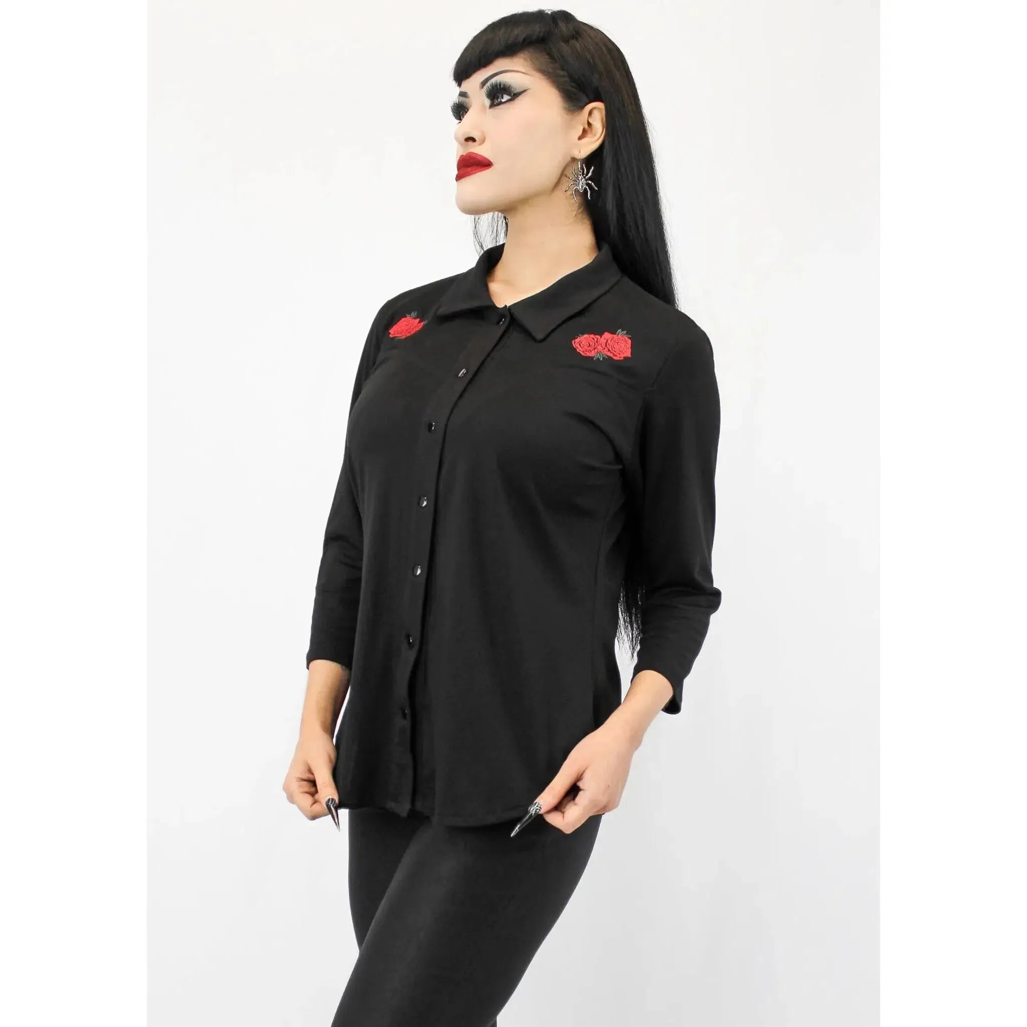 Black Western Top with Roses by Hemet