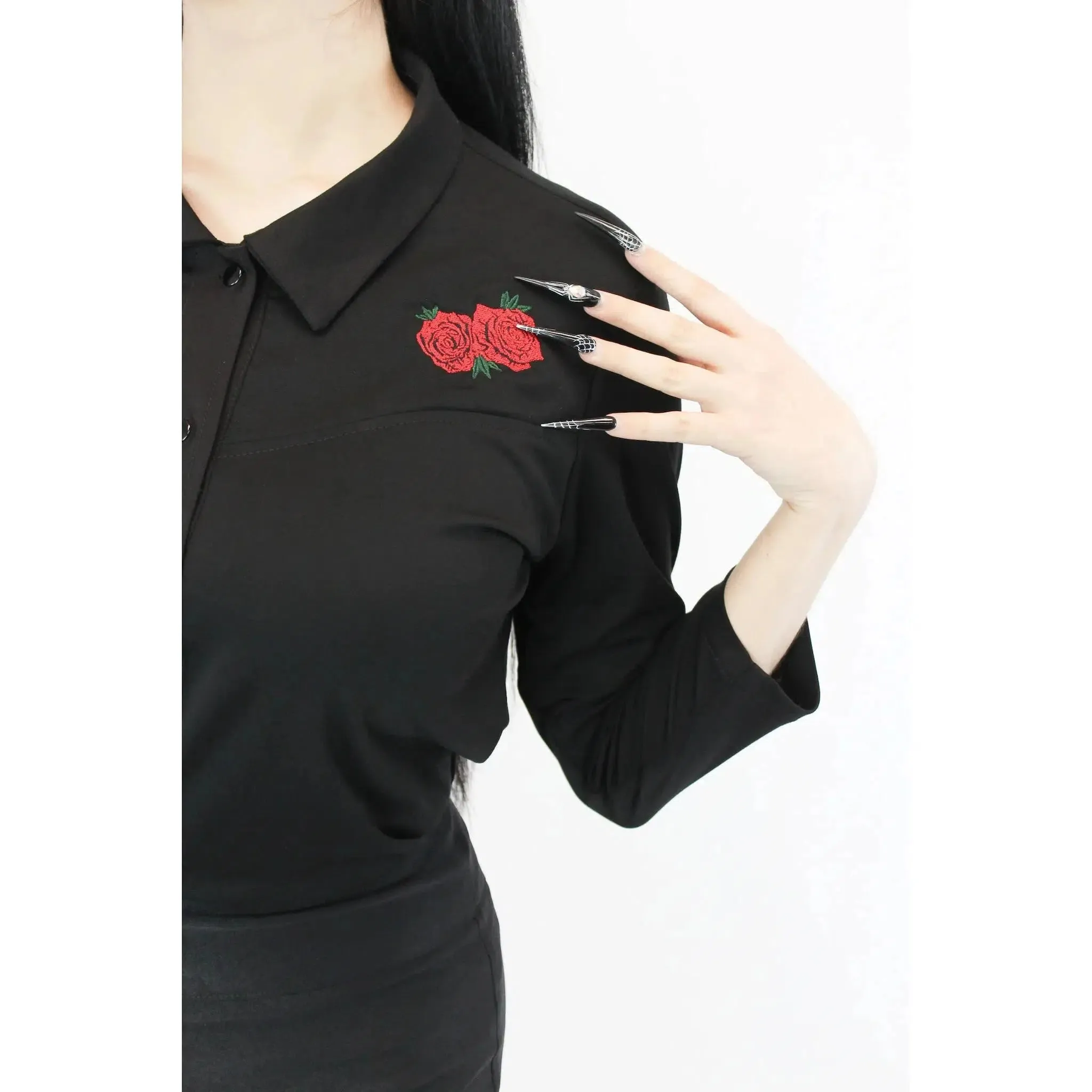 Black Western Top with Roses by Hemet