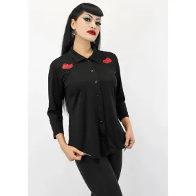 Black Western Top with Roses by Hemet