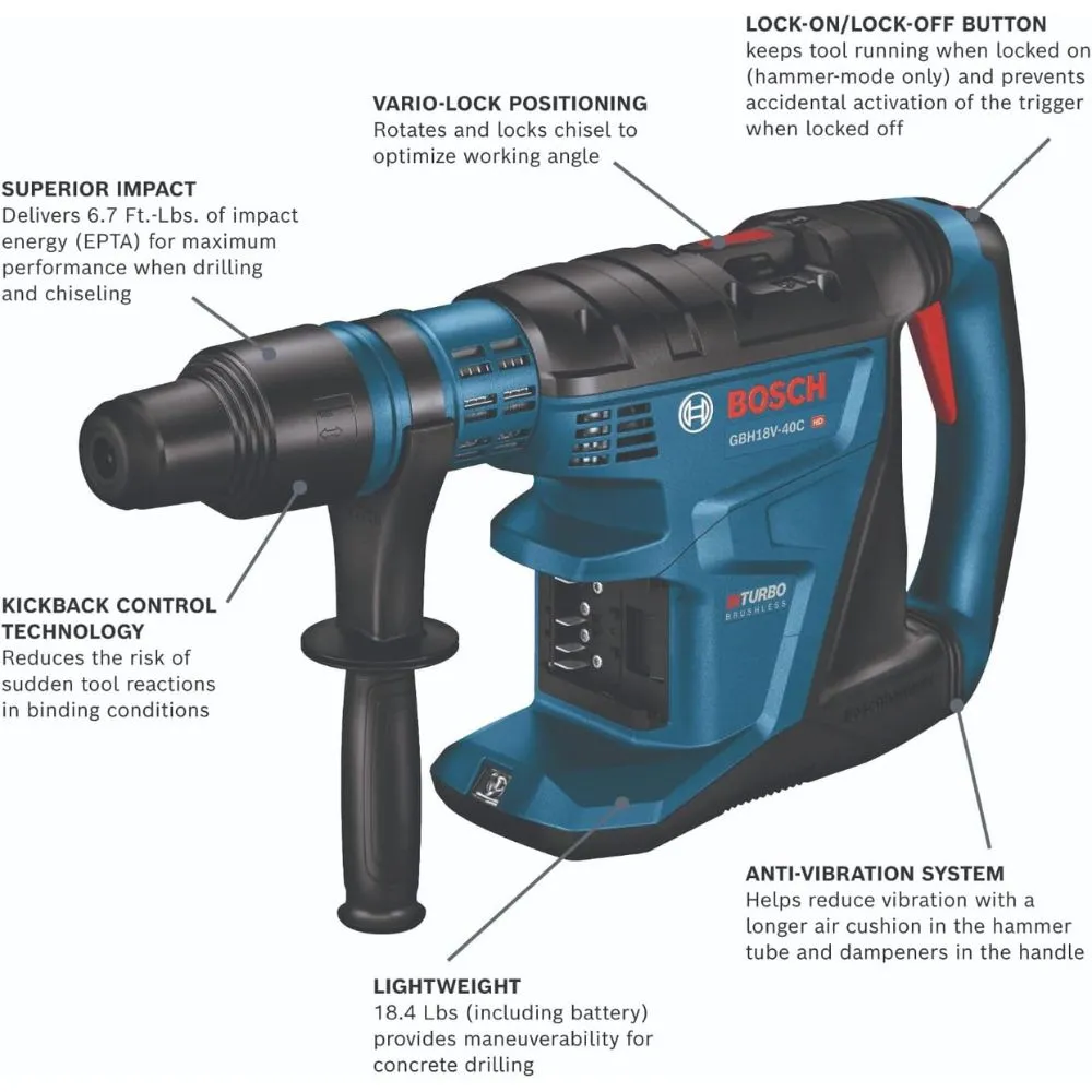 Bosch GBH18V-40CN 18V PROFACTOR 1-5/8" SDS-max Rotary Hammer (Bare Tool)