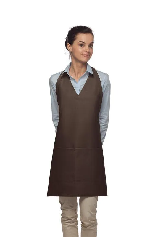 Brown Deluxe V-Neck Tuxedo Apron (2 Pockets)