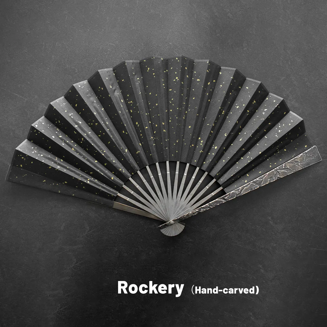 BuRan: the Titanium Hand carved Folding Fan- Rockery