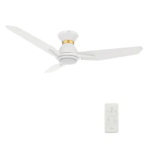 CALEN 48 inch 3-Blade Flush Mount Smart Ceiling Fan with LED Light Kit & Remote Control- White/White (Gold Detail)