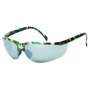 Camouflage Frame - Silver Mirror Lens - Soft Rubber Nose Buds - Adjustable Temples Safety Glasses