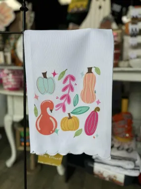 Colorful Gourds Scallop Tea Towel