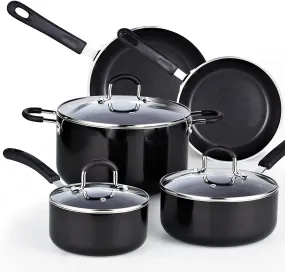 Cook N Home Pots and Pans Nonstick Kitchen Cookware Sets include Saucepan Frying Pan Stockpots 8-Piece, Heavy Gauge, Stay Cool Handle, Black