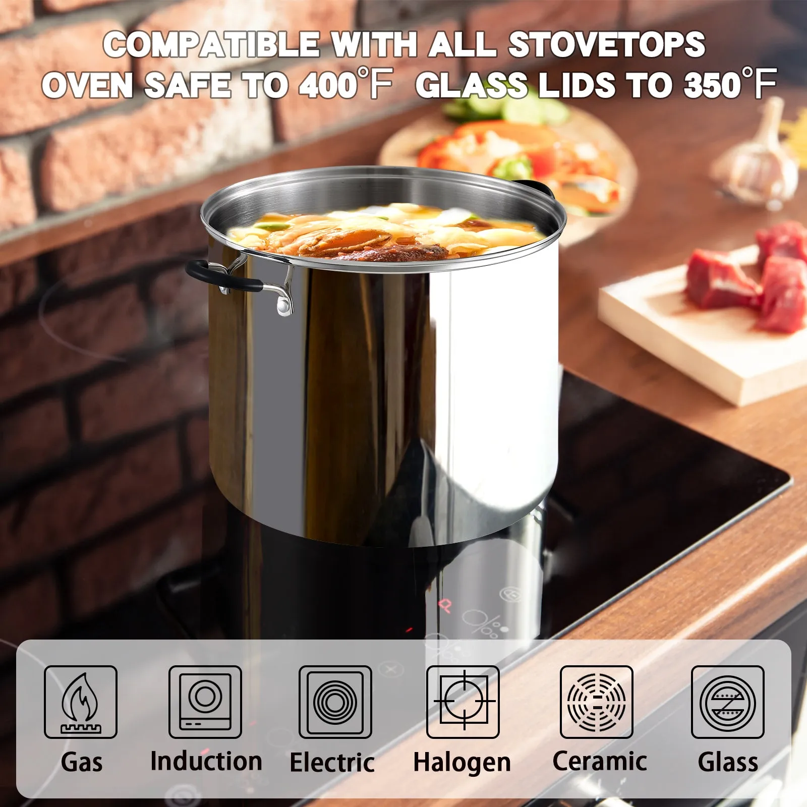 Cook N Home Stockpot Large pot Sauce Pot Induction Pot With Lid Professional Stainless Steel 20 Quart , with Stay-Cool Handles, silver