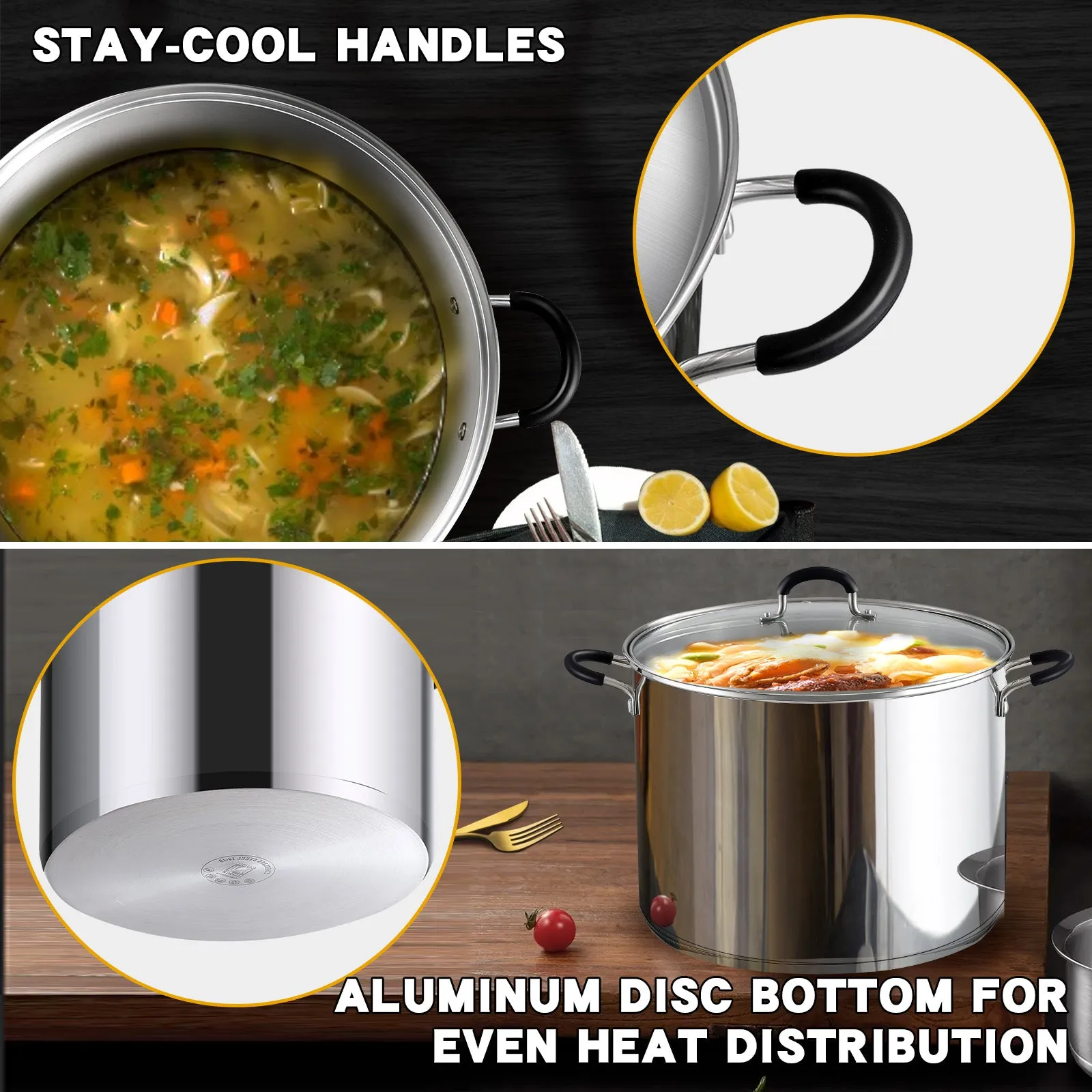 Cook N Home Stockpot Large pot Sauce Pot Induction Pot With Lid Professional Stainless Steel 20 Quart , with Stay-Cool Handles, silver