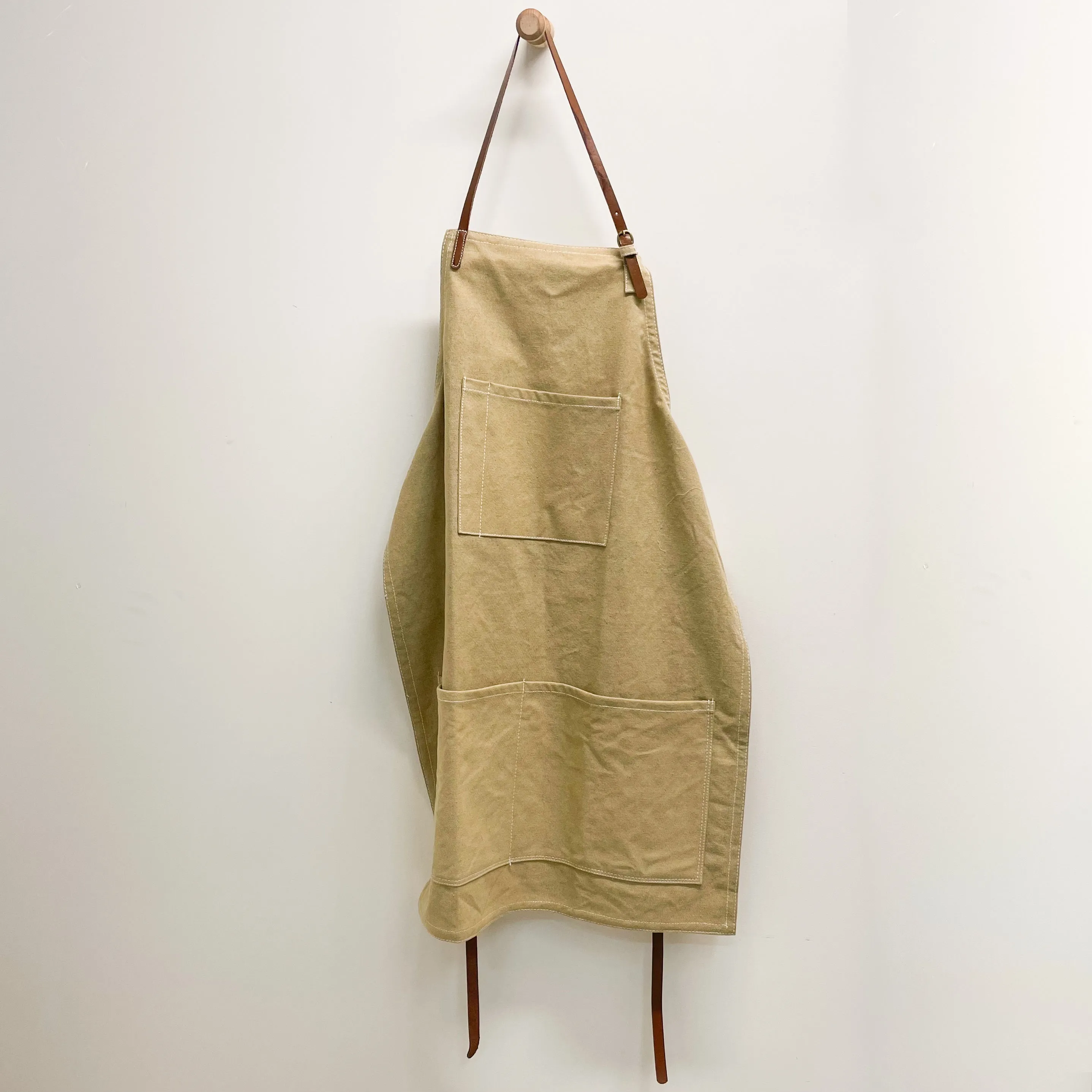 Cotton Canvas Apron with Pockets & Leather Ties