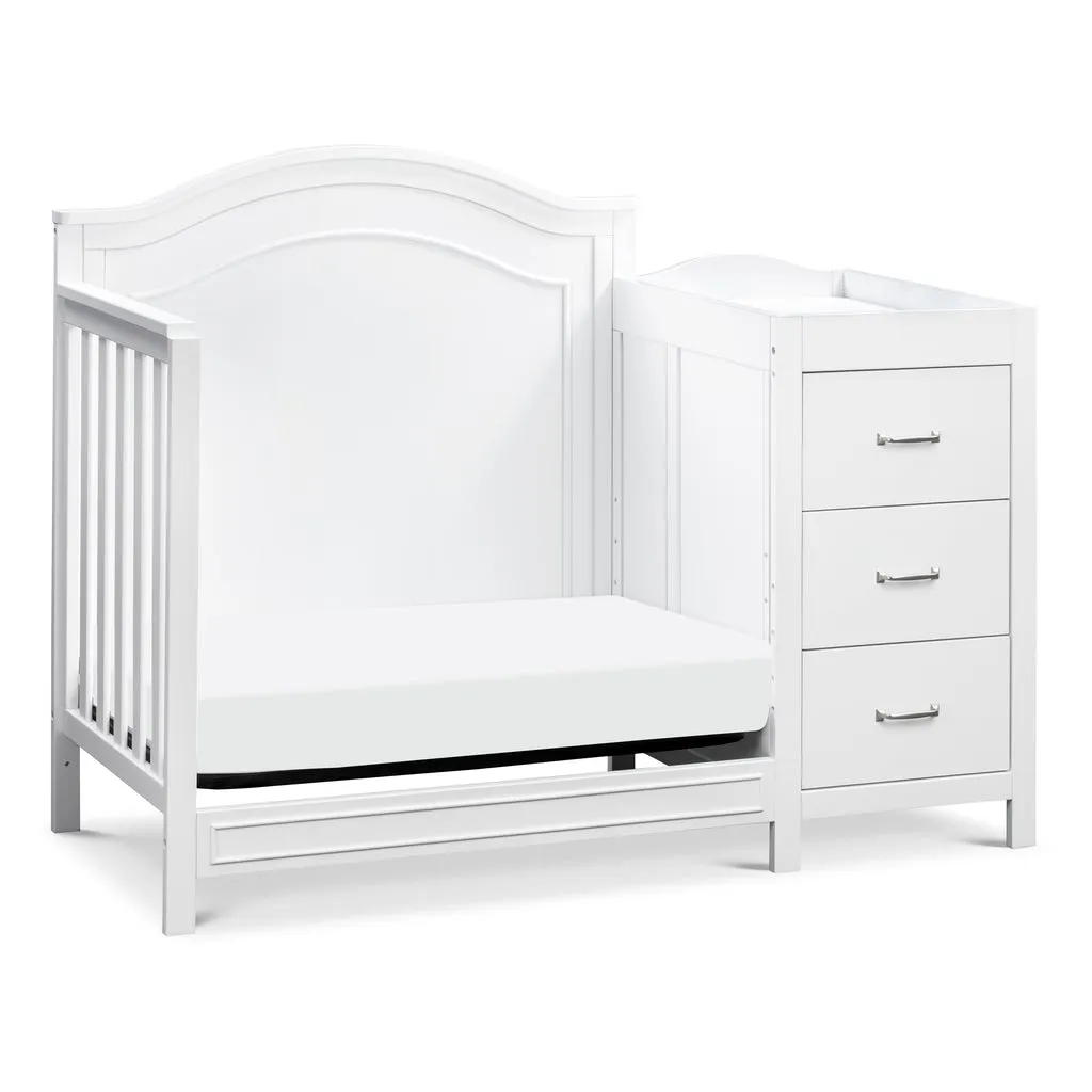 DaVinci Baby Charlie 4-in-1 Mini Convertible Crib & Changer with Mini Toddler Bed Conversion Kit (White) & Contour Changing Pad