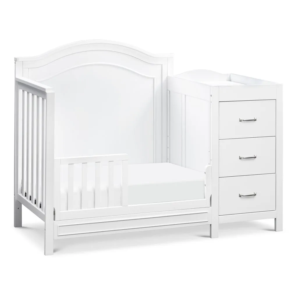 DaVinci Baby Charlie 4-in-1 Mini Convertible Crib & Changer with Mini Toddler Bed Conversion Kit (White) & Contour Changing Pad